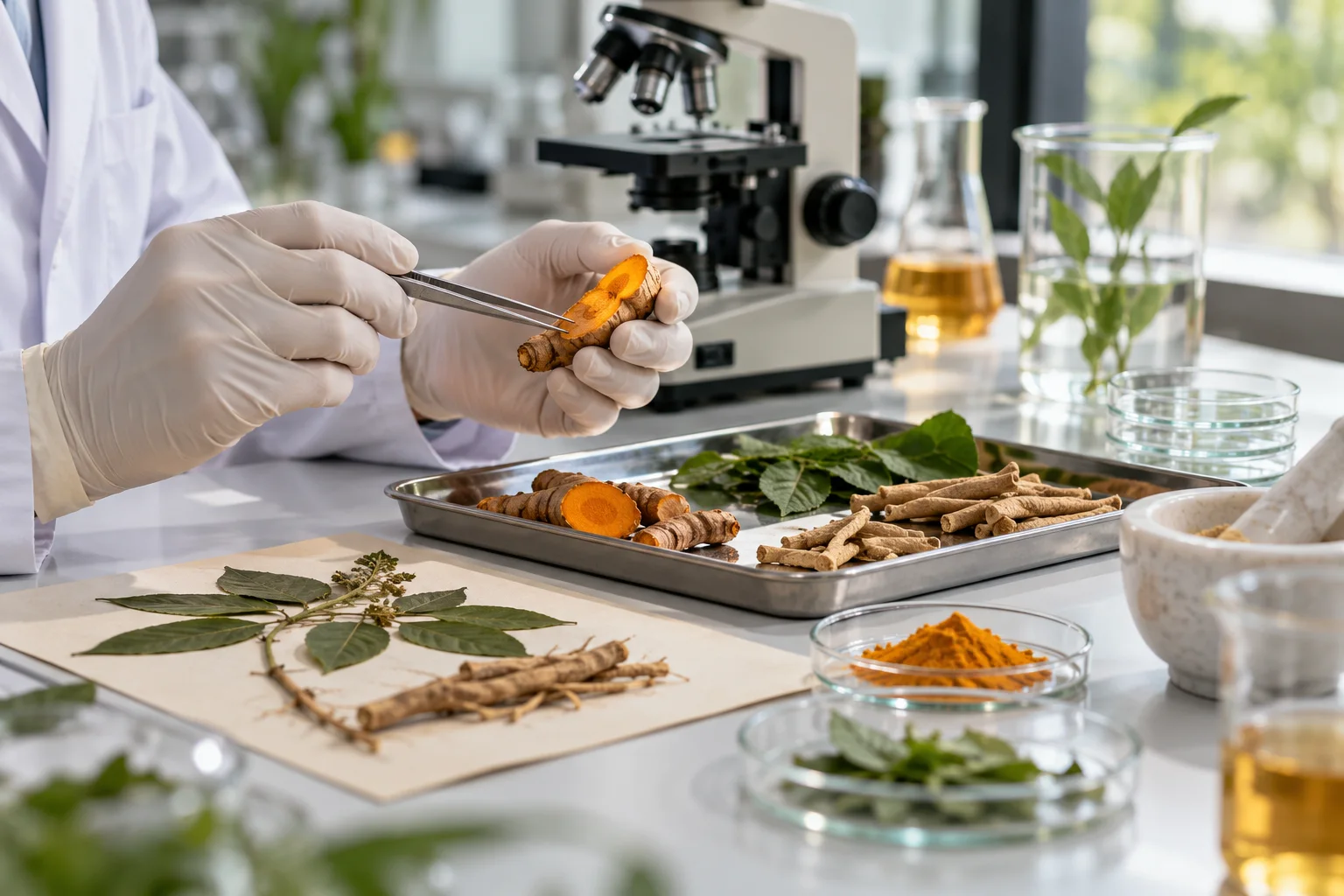 Botanical samples being examined in a modern research laboratory